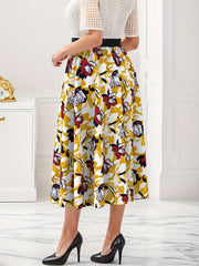  Women's Floral Print High Waist A line Skirt