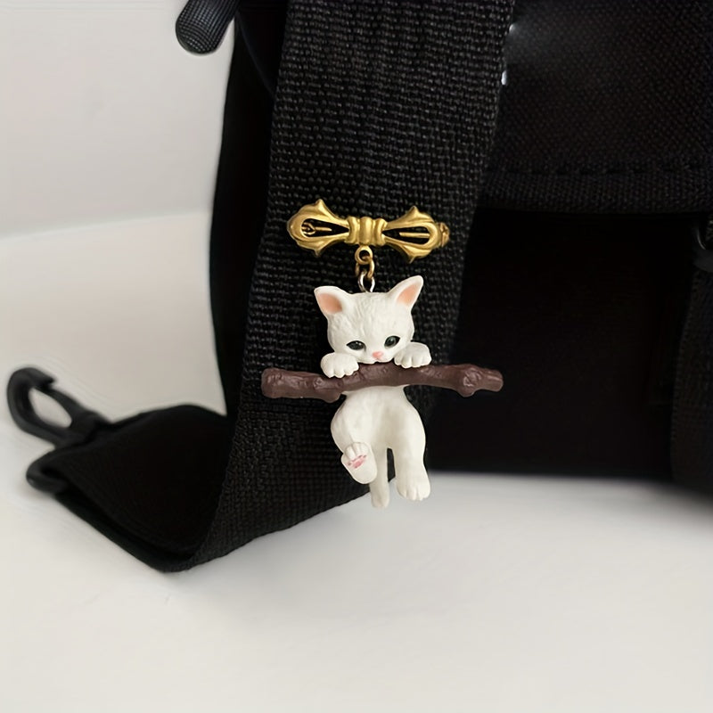 Naughty Cat with Branch Play Lapel Pin Unisex Party Jewelry