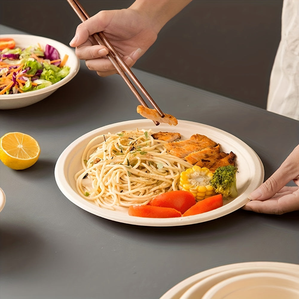 50pcs 15-17" Compostable Bagasse Plates Eco Friendly Biodegradable