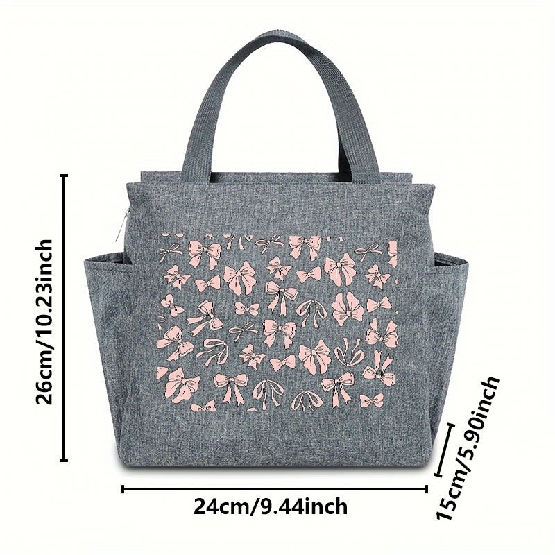 Pink Ribbon Insulated Lunch Bag Thick Cooler Box Canvas Portable Tote Women's