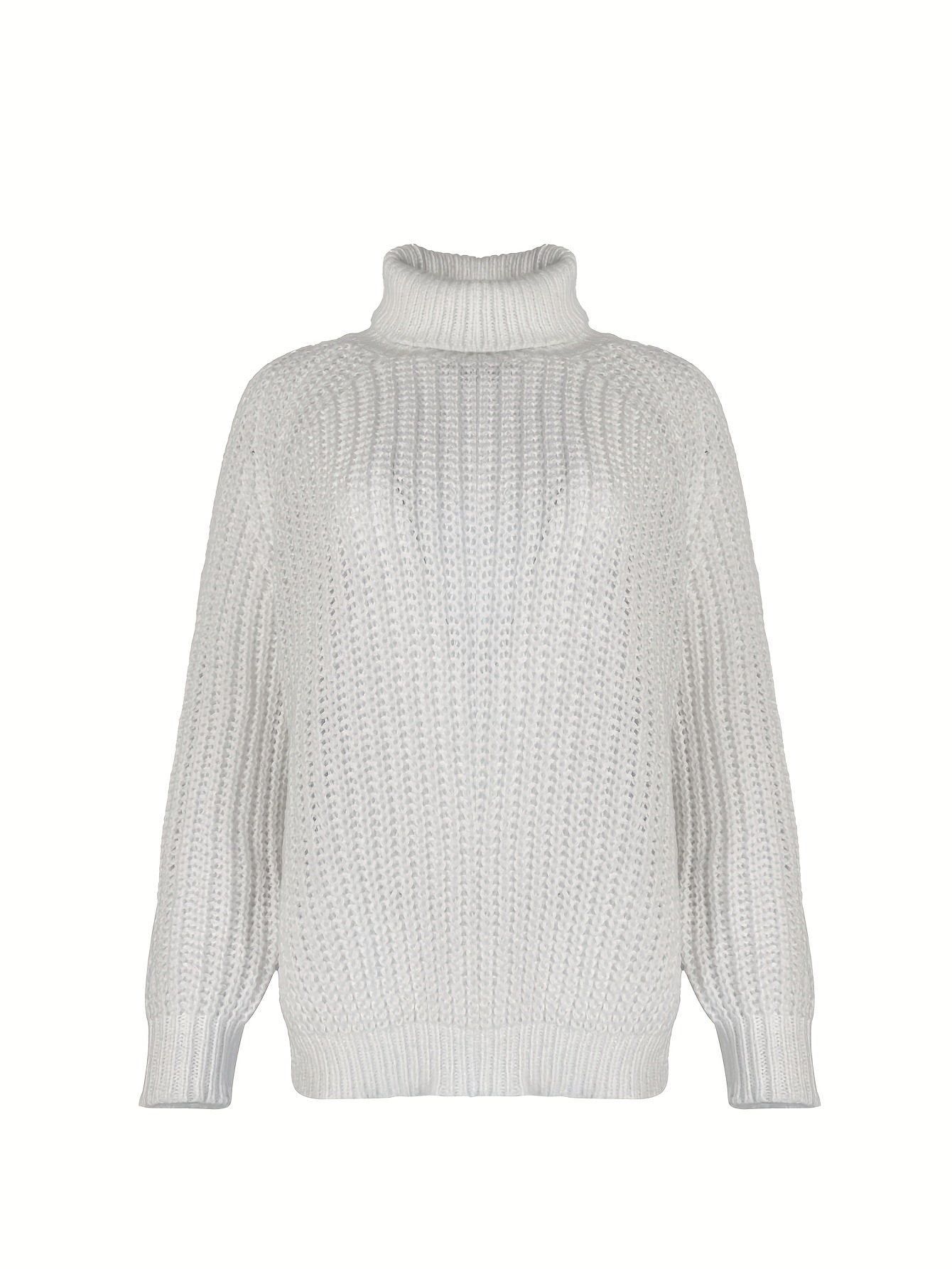 Oversized Turtleneck Sweater with Side Slit - Women's Clothing