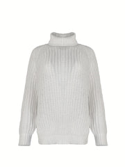 Oversized Turtleneck Sweater with Side Slit - Women's Clothing