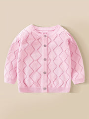 Toddler Baby Knit Cotton Cardigan Button Up Crew Neck Casual Sweater