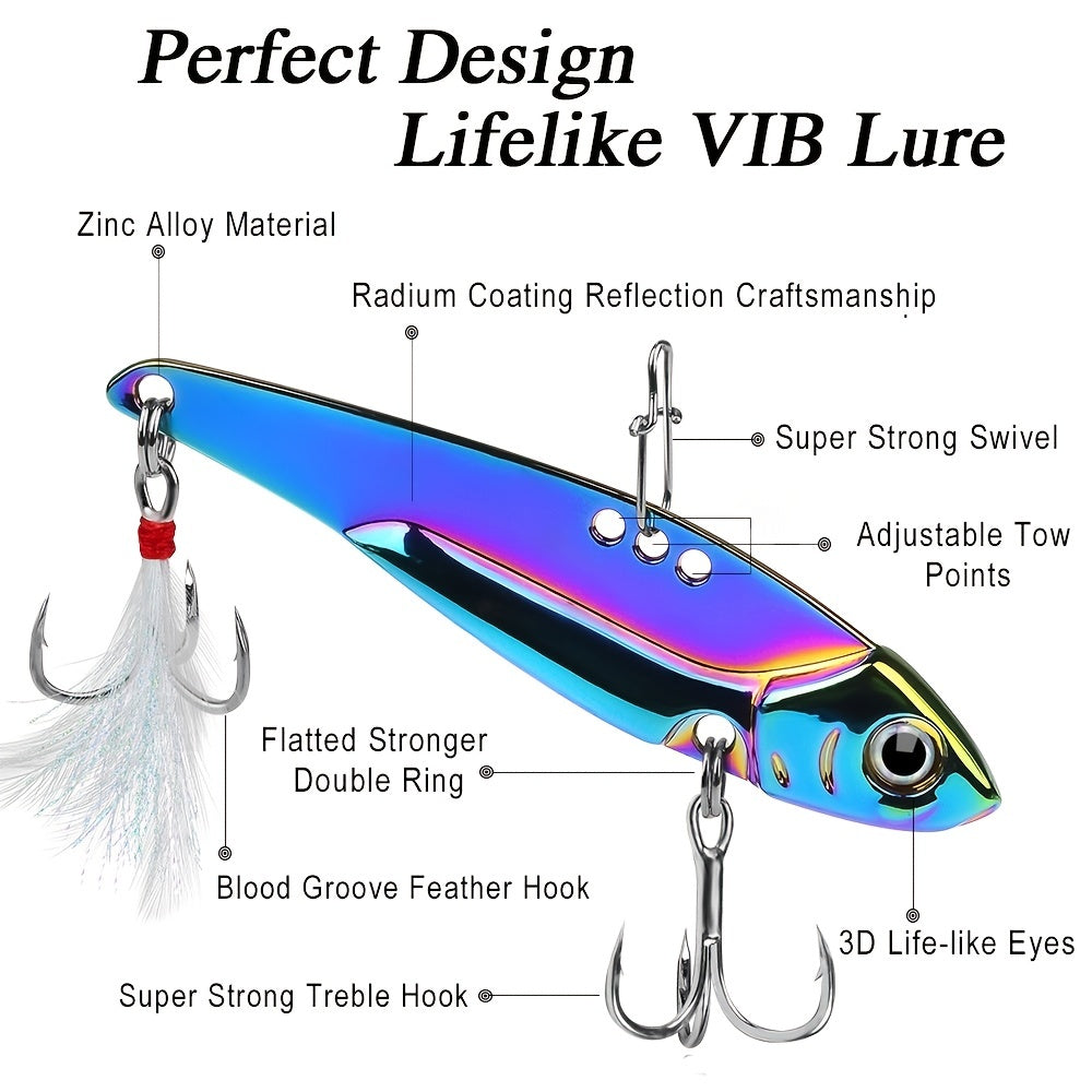 Reflective VIB Sequins Long Throw Lure with Feather Hook