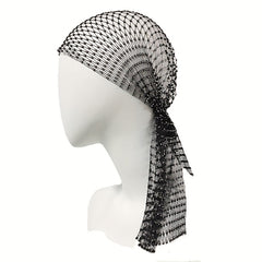 Rhinestone Mesh Headband Bandana Fishnet Wide Hairband Bling Veil Hat
