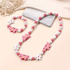 Cartoon Butterfly Flower Rainbow Beaded Necklace Bracelet Set for Girls