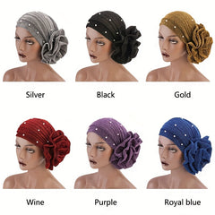 Faux Pearl Turban Cap Elastic Head Wrap Chemo Hats