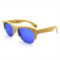 Retro Bamboo Temple Semi Rimless Sunglasses UV400 Sun Shades