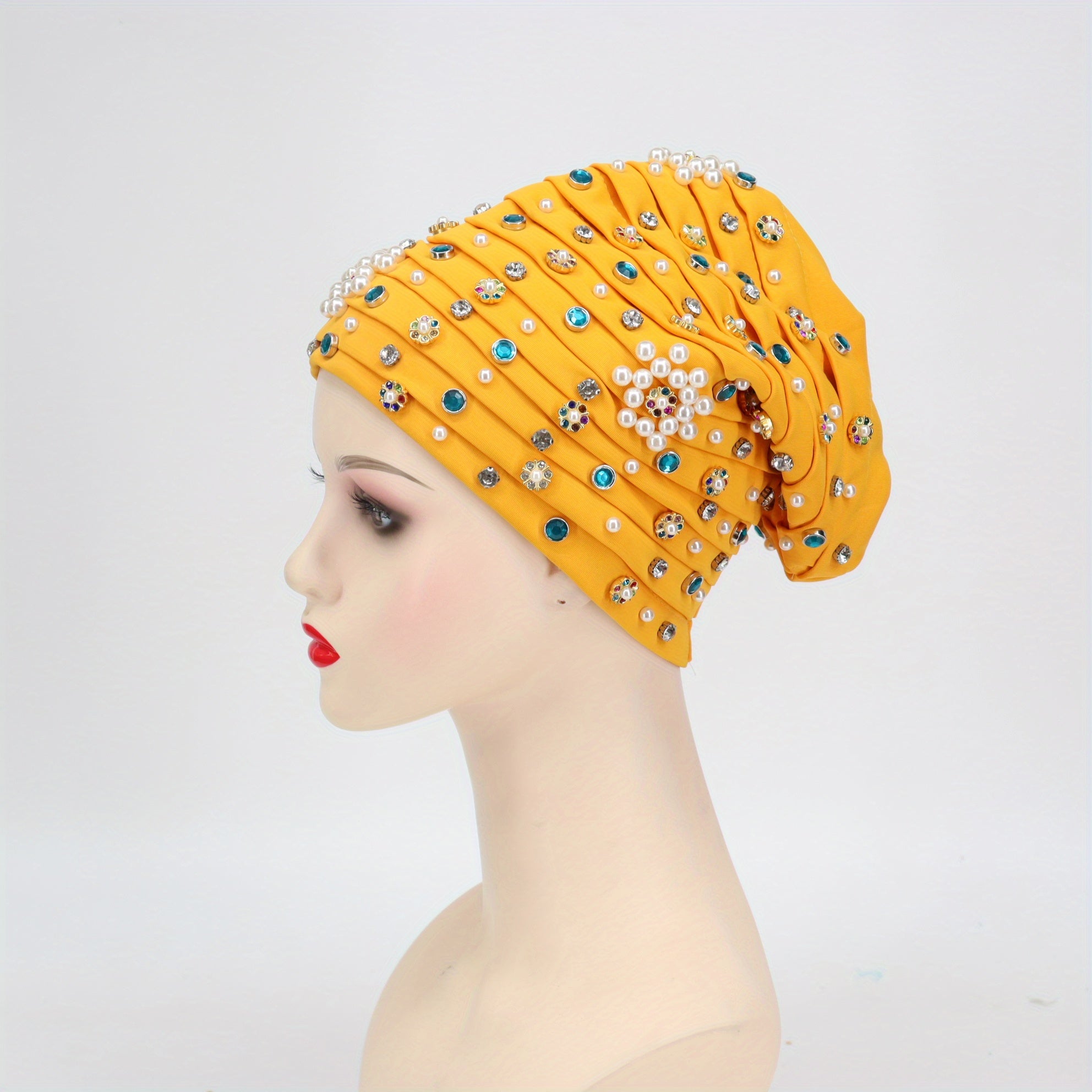 Turban Cap Faux Pearl Rhinestone Headscarf Hijab