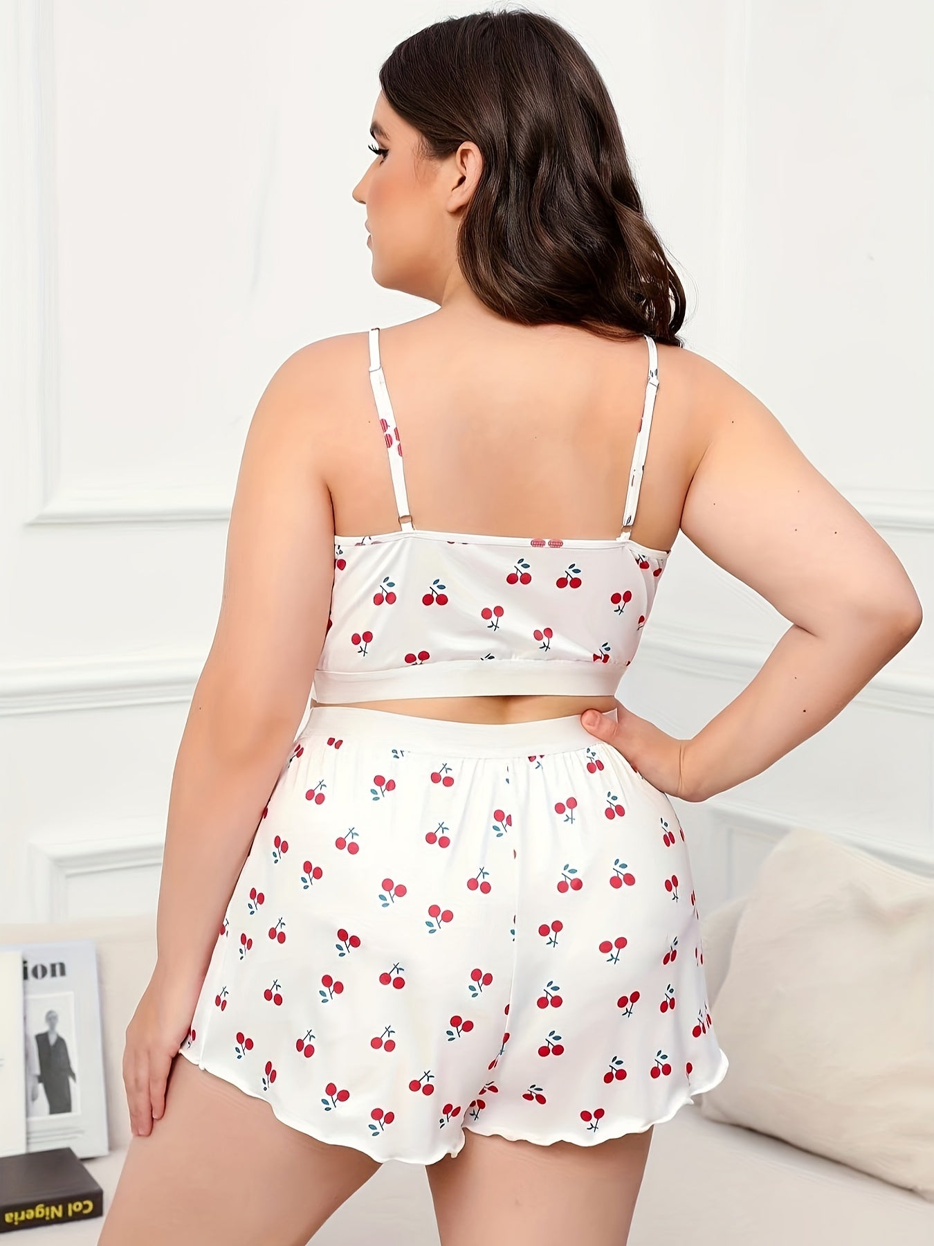  Cherry Print Crop Cami Top & Shorts Loungewear Set