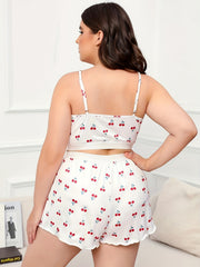  Cherry Print Crop Cami Top & Shorts Loungewear Set