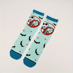 4 Pairs Skull Print Socks Halloween Mid Tube Stockings