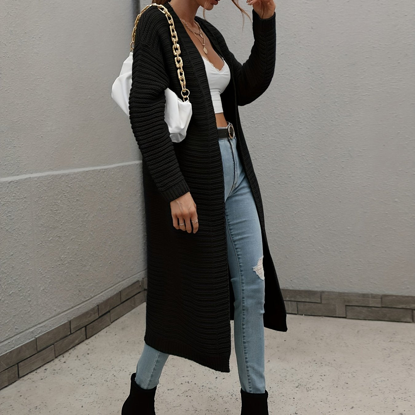  Open Front Long Sleeve Cardigan