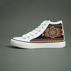 Ethnic Print High Top Canvas Sneakers, Non Slip Chunky Shoes