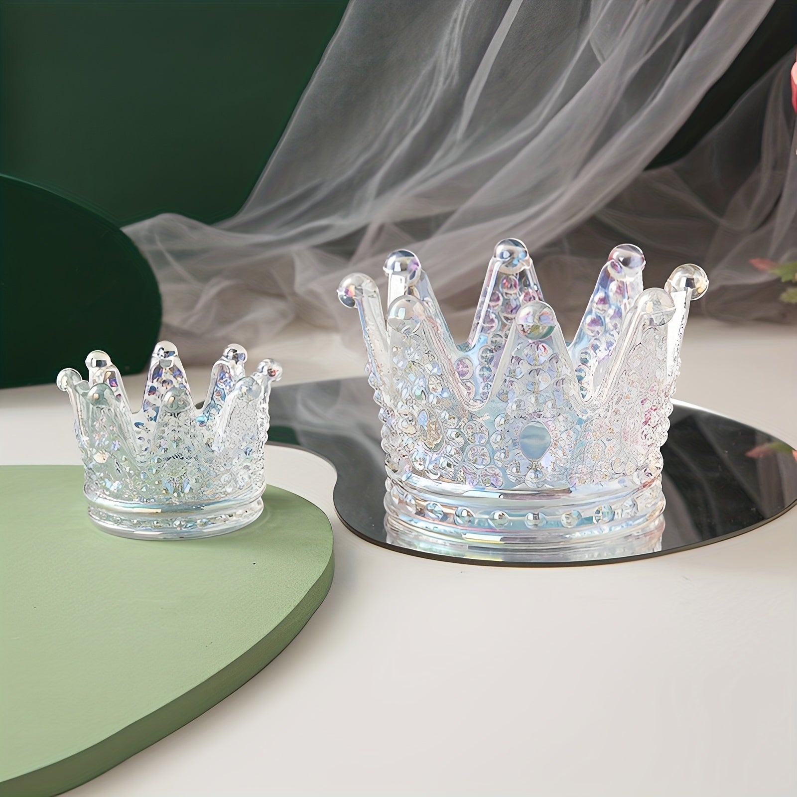Crown Glass Ashtray Crystal Golden Beads Candlestick