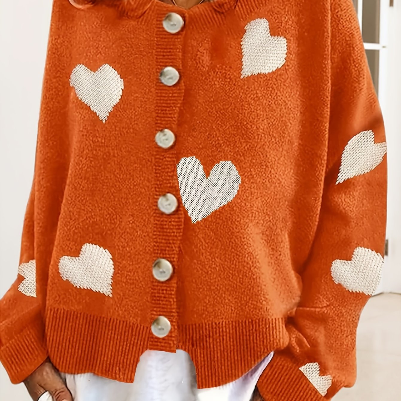  Heart Pattern Cardigan Long Sleeve Sweater