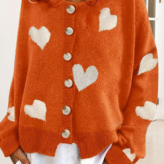  Heart Pattern Cardigan Long Sleeve Sweater