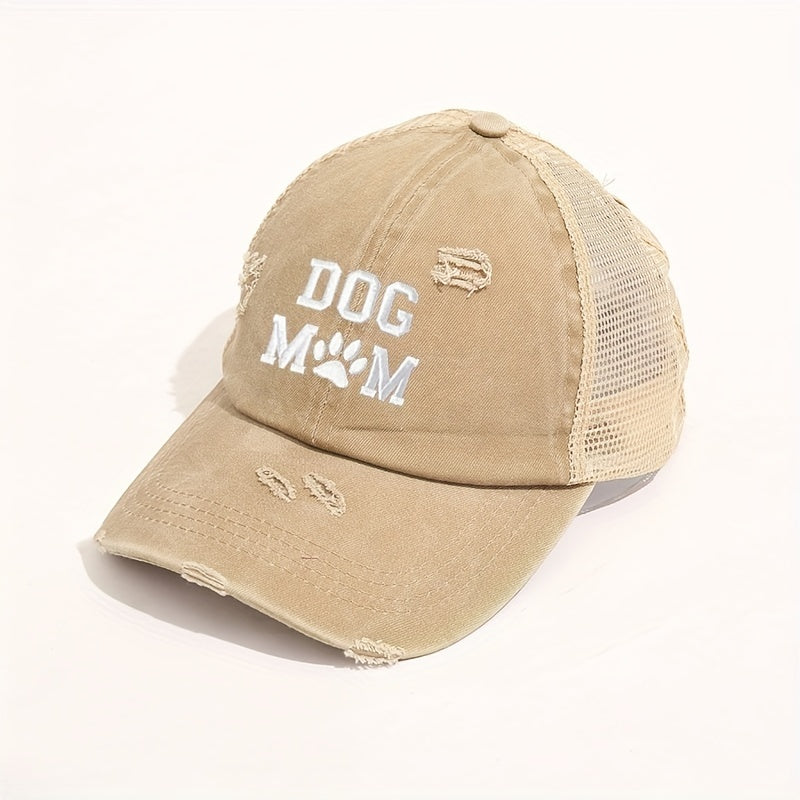 Dog Mom Ponytail Trucker Hat Washed Distressed Baseball Cap Y2K