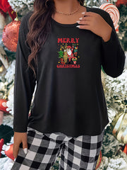  Santa Claus Graphic Long Sleeve Sleepwear Top
