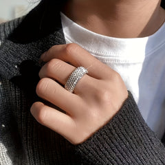 Men's Titanium Steel Ring with Five Rows Artificial Diamonds