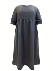  Casual Dress Women's Solid Round Neck Dress With Pockets