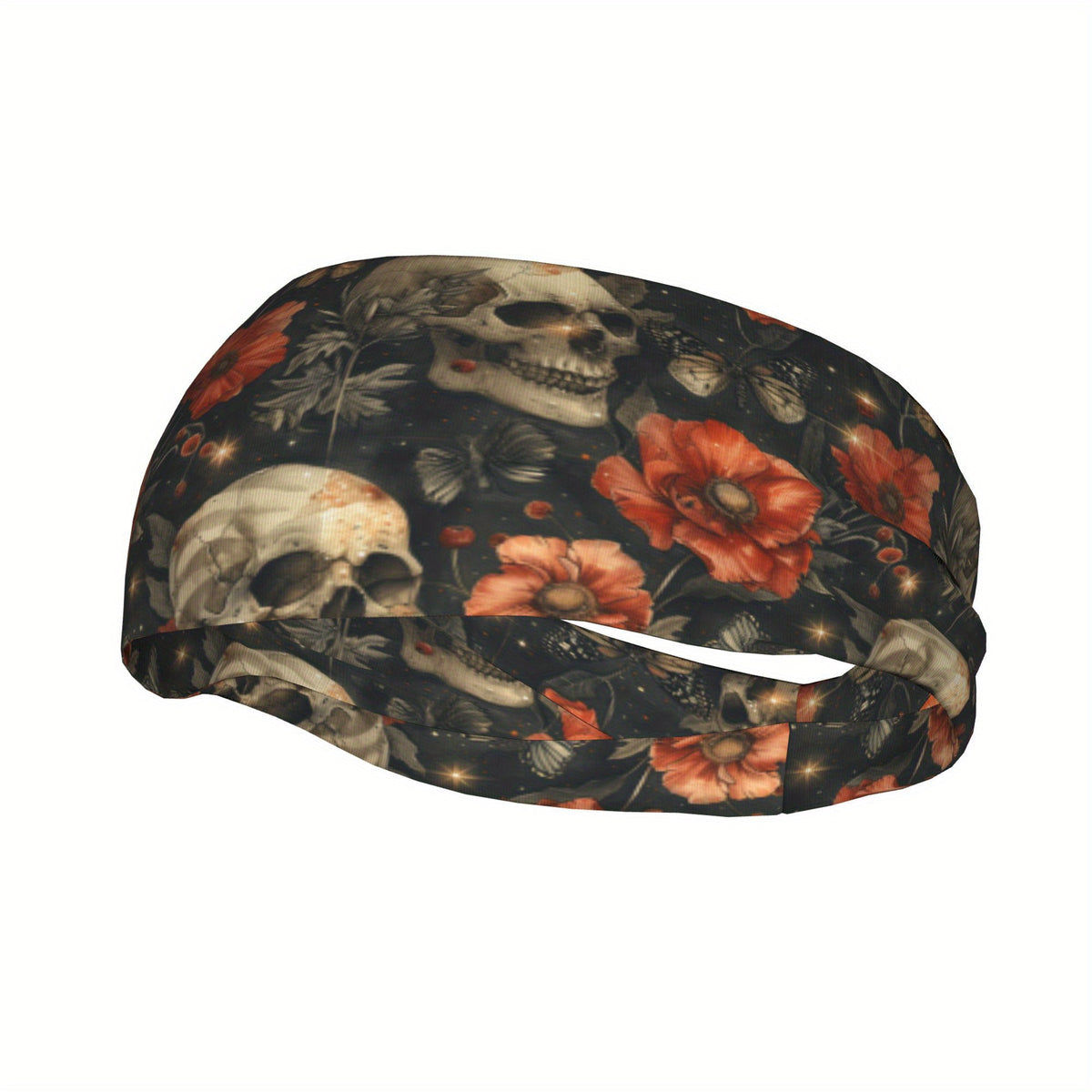 Gothic Mushroom Forest Headband Red Orange Skull Floral Sport Headband