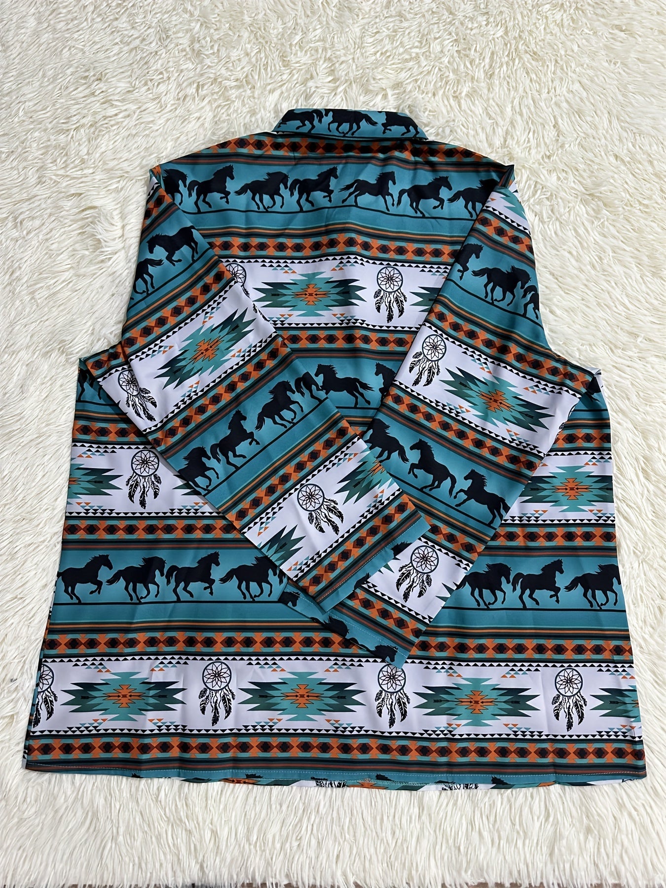  Geometric & Horse Print Button Up Western Style Blouse