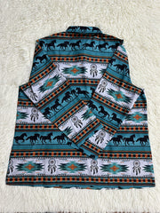  Geometric & Horse Print Button Up Western Style Blouse