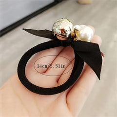 Faux Pearl & Bow Hair Tie Elastic Ponytail Holder