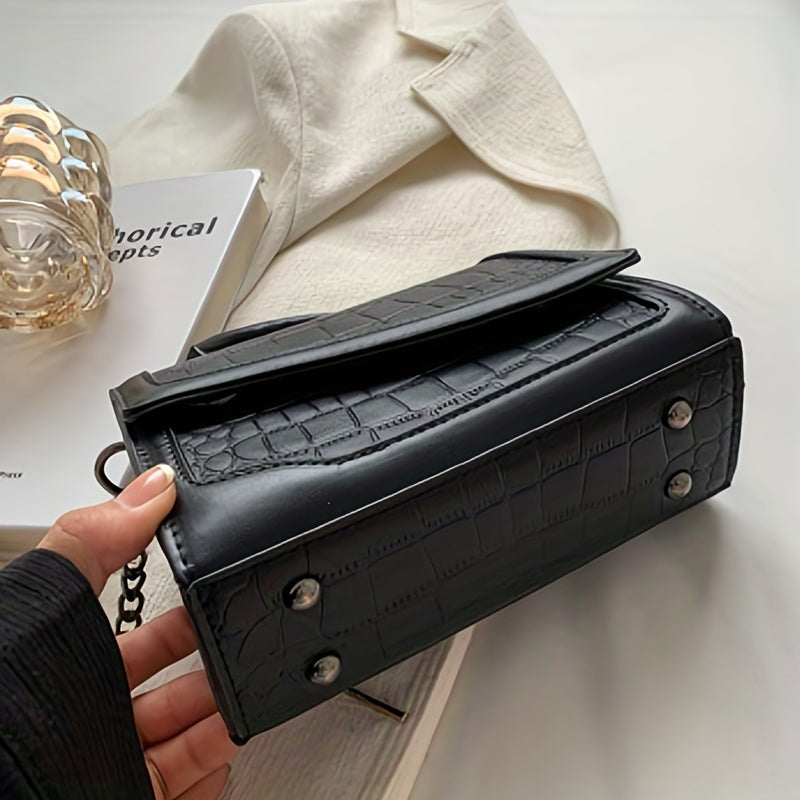 Asymmetrical Crossbody Bag PU Leather Metal Chain Mini Handbag