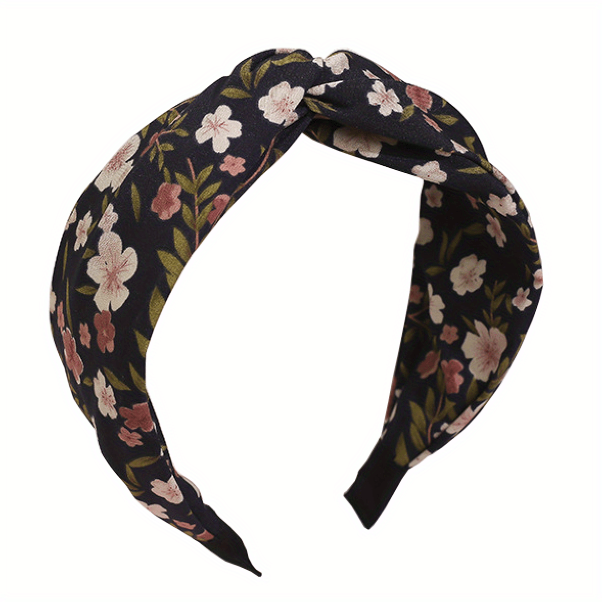 Pastoral Floral Print Headband Cross Knotted Head Hoop Wide Headdress