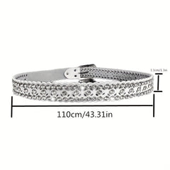 Lucky Clover Hollow Leather Belt Rhinestone Decor Hip Hop Casual Belt