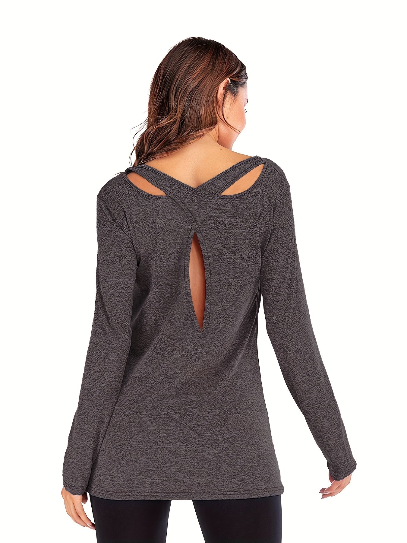 Criss Cross Back Long Sleeve Yoga Shirt Lightweight Quick Dry