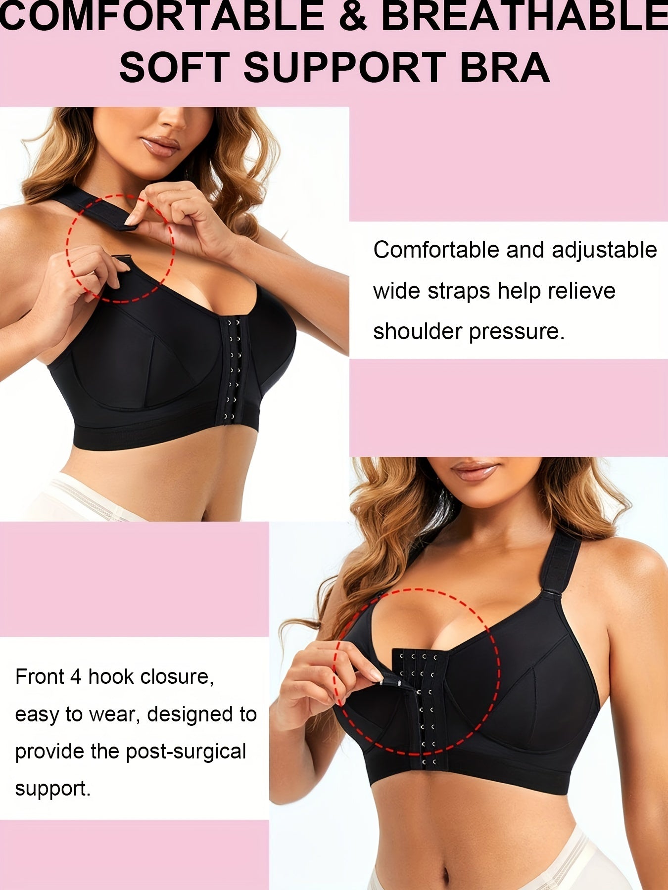 Front Opening Sports Bra Wirefree Stretch Yoga Fitness Bra