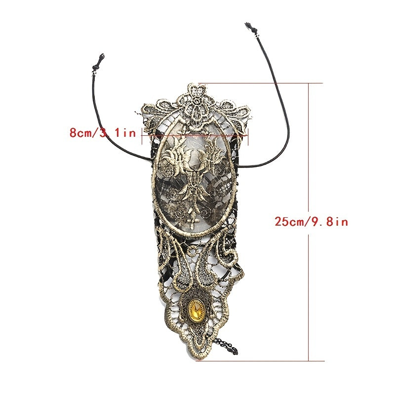Golden Rhinestone Gothic Steampunk Lace Cuff Fingerless Glove