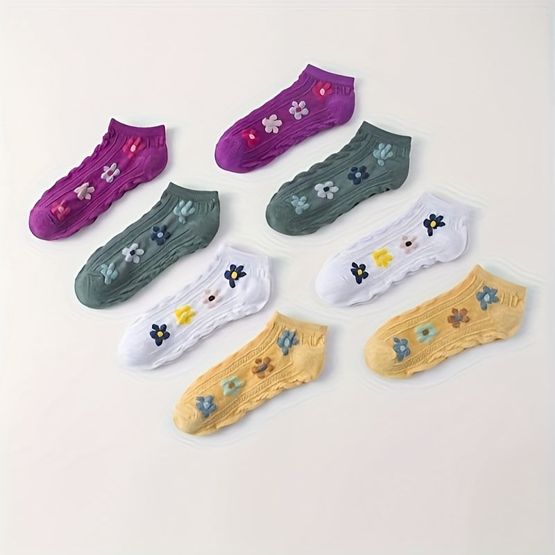 8 Pairs Floral Print Socks & Low Cut Ankle Socks Women's Stockings