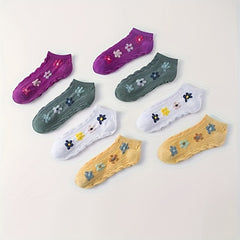 8 Pairs Floral Print Socks & Low Cut Ankle Socks Women's Stockings