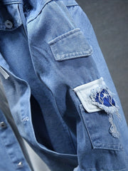 Denim Men's Jacket Embroidery Pattern Coat Hooded Coats