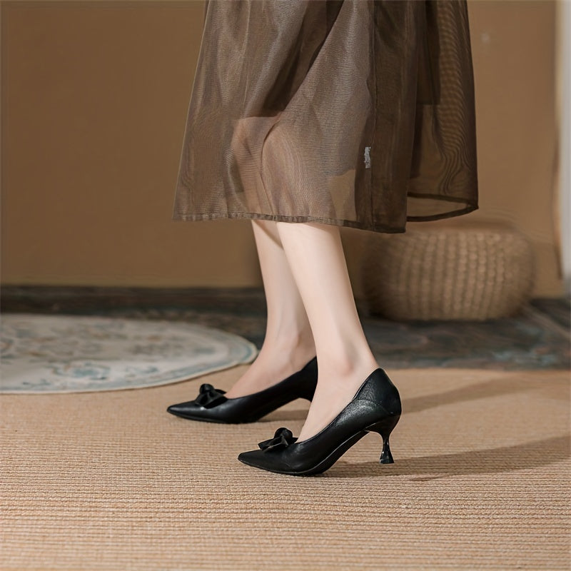 Women's Bowknot Kitten Heels Slip On Low Heels Dress Shoes