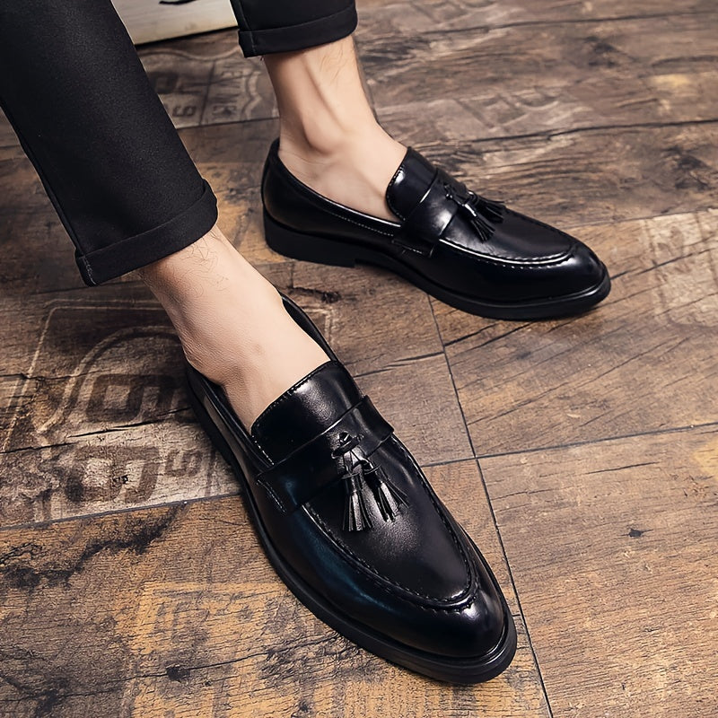 Men's Pointed Toe Tassel Loafer Shoes Slip On Dress Shoes