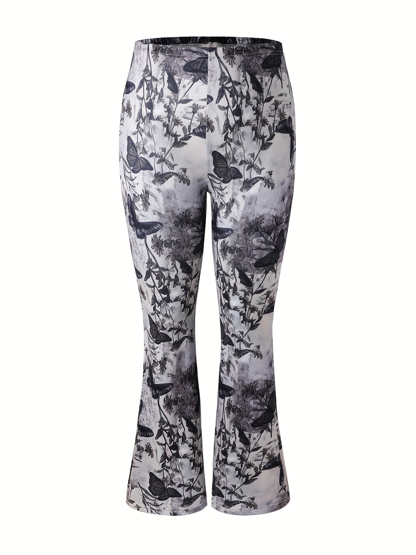 Women's Plus Butterfly Print Stretch Flare Leg Pants