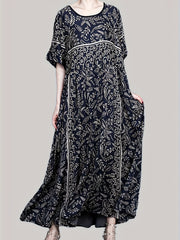 Boho Maxi Dress Women's Plus Allover Print Half Sleeve Loose Fit Dress