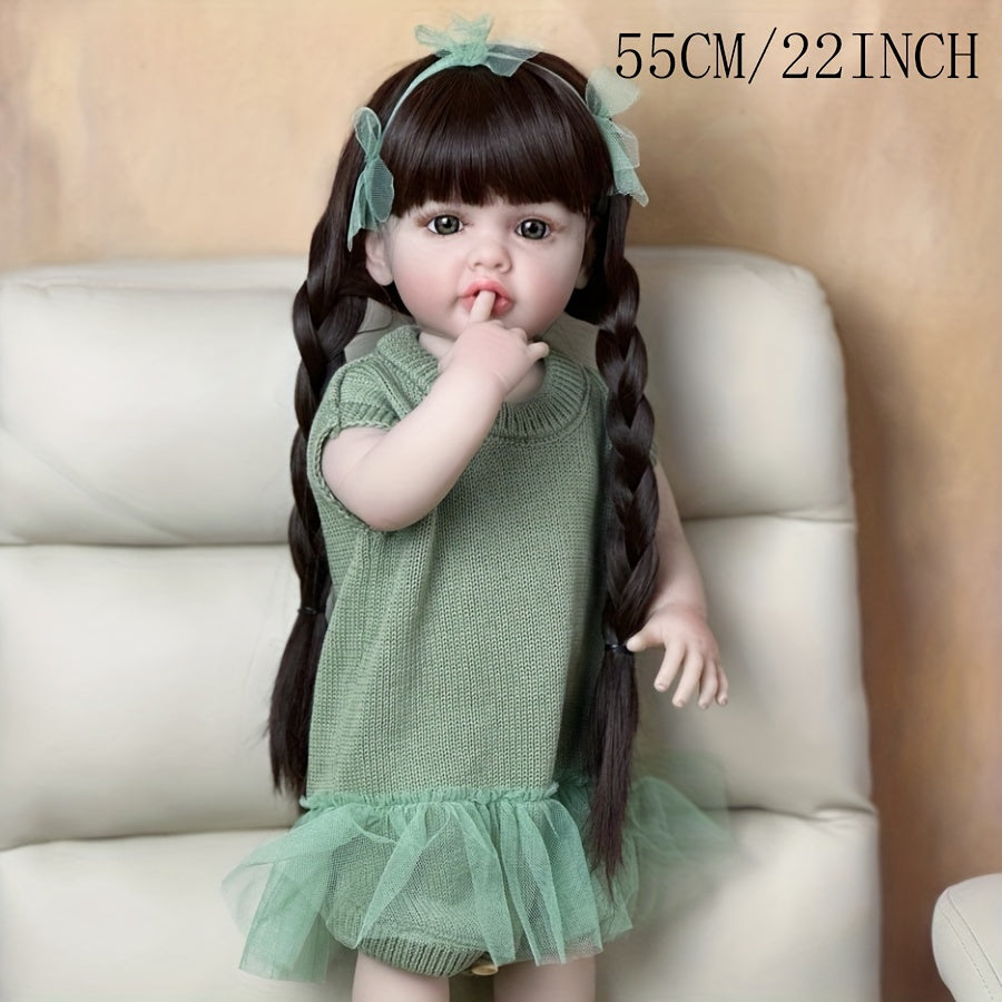 22in Lifelike Reborn Baby Doll w/ Realistic Brown Hair