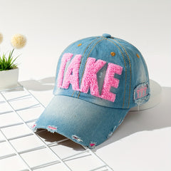 Patch Denim Baseball Cap Distressed Sun Hat Lightweight Adjustable Y2K Dad Hats