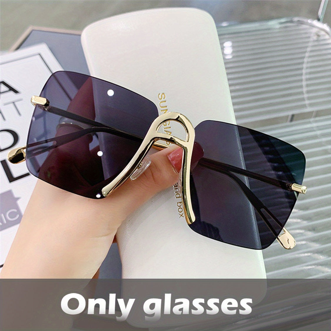 Square Rimless Sunglasses Gradient UV400 Sun Shades Glasses