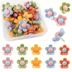 30pcs 3D Flower Creative Push Pin Rose Flower Resin Cork Board Push Pin