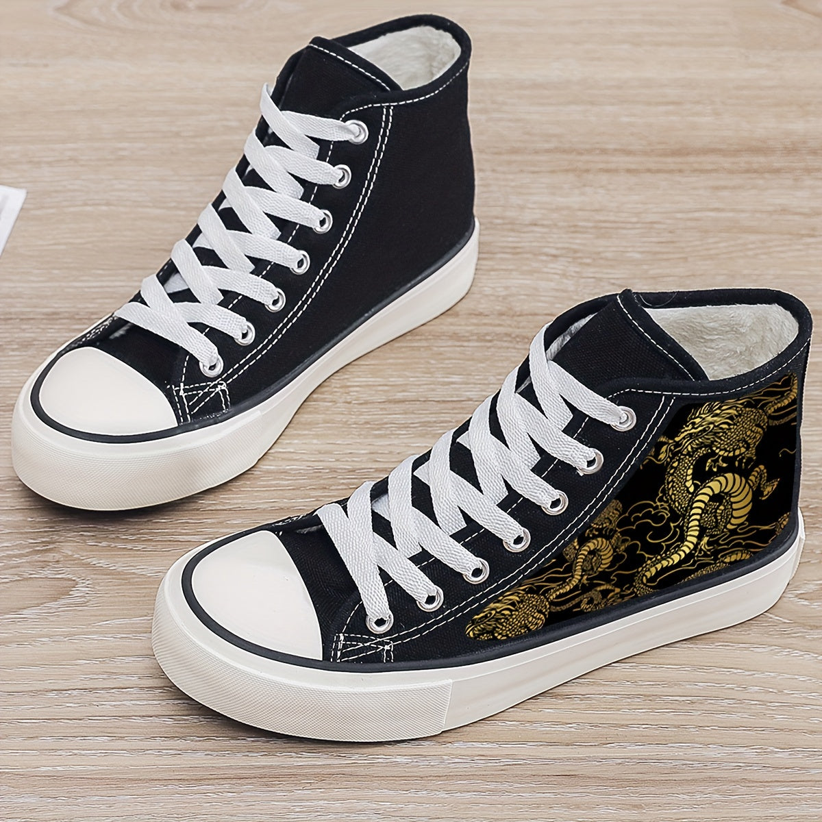 Girls' High Top Golden Pattern Skate Shoes Warm Plush Lining