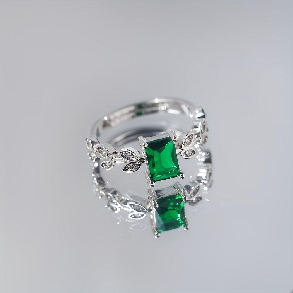 Square Green Zircon Adjustable Ring Hand Jewelry for Men