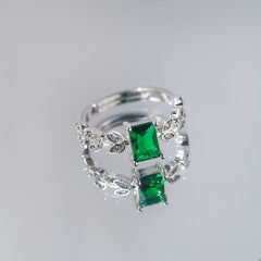 Square Green Zircon Adjustable Ring Hand Jewelry for Men