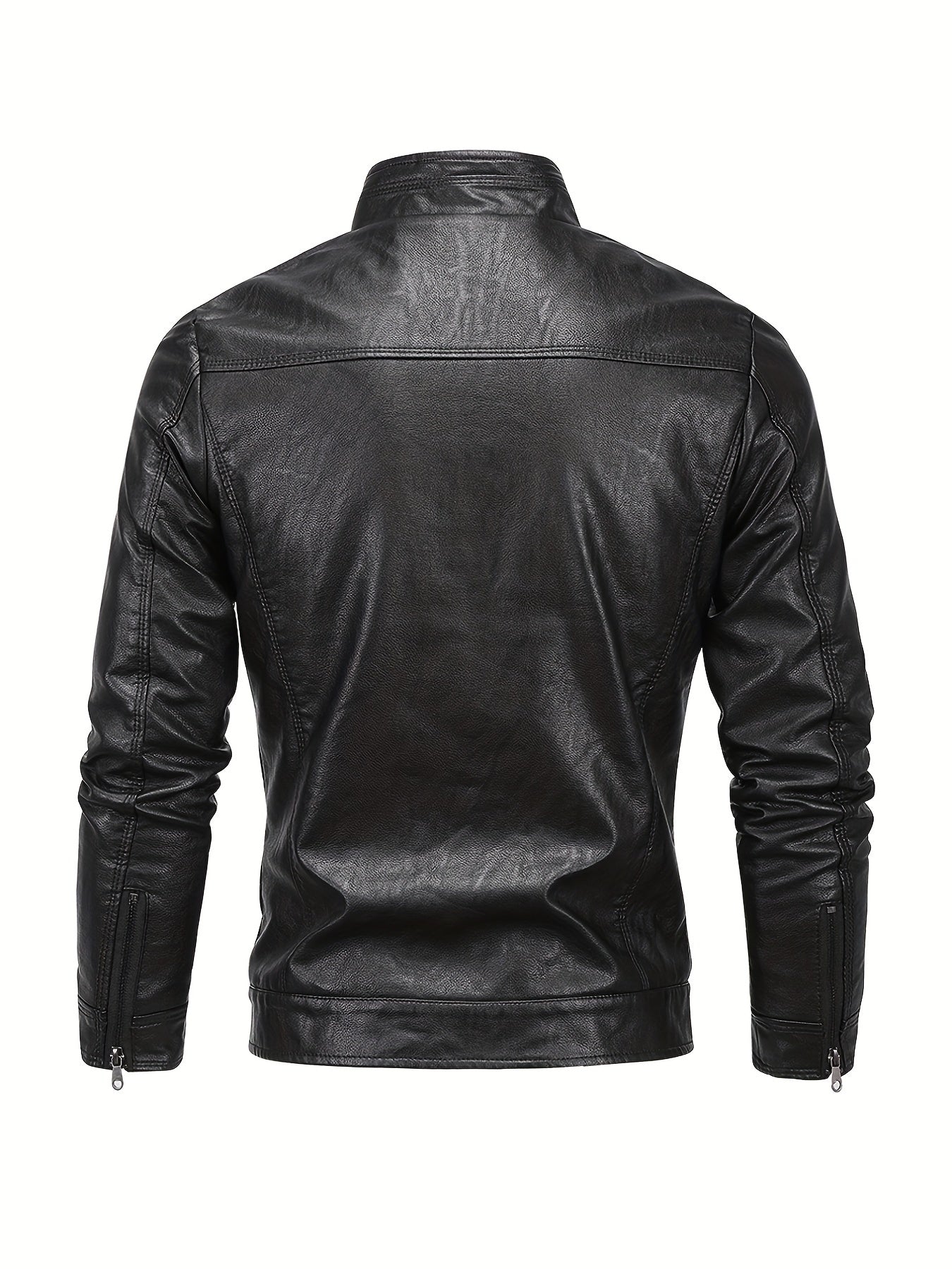 Men's Casual Stand Collar Faux Leather Jacket for Spring Fall